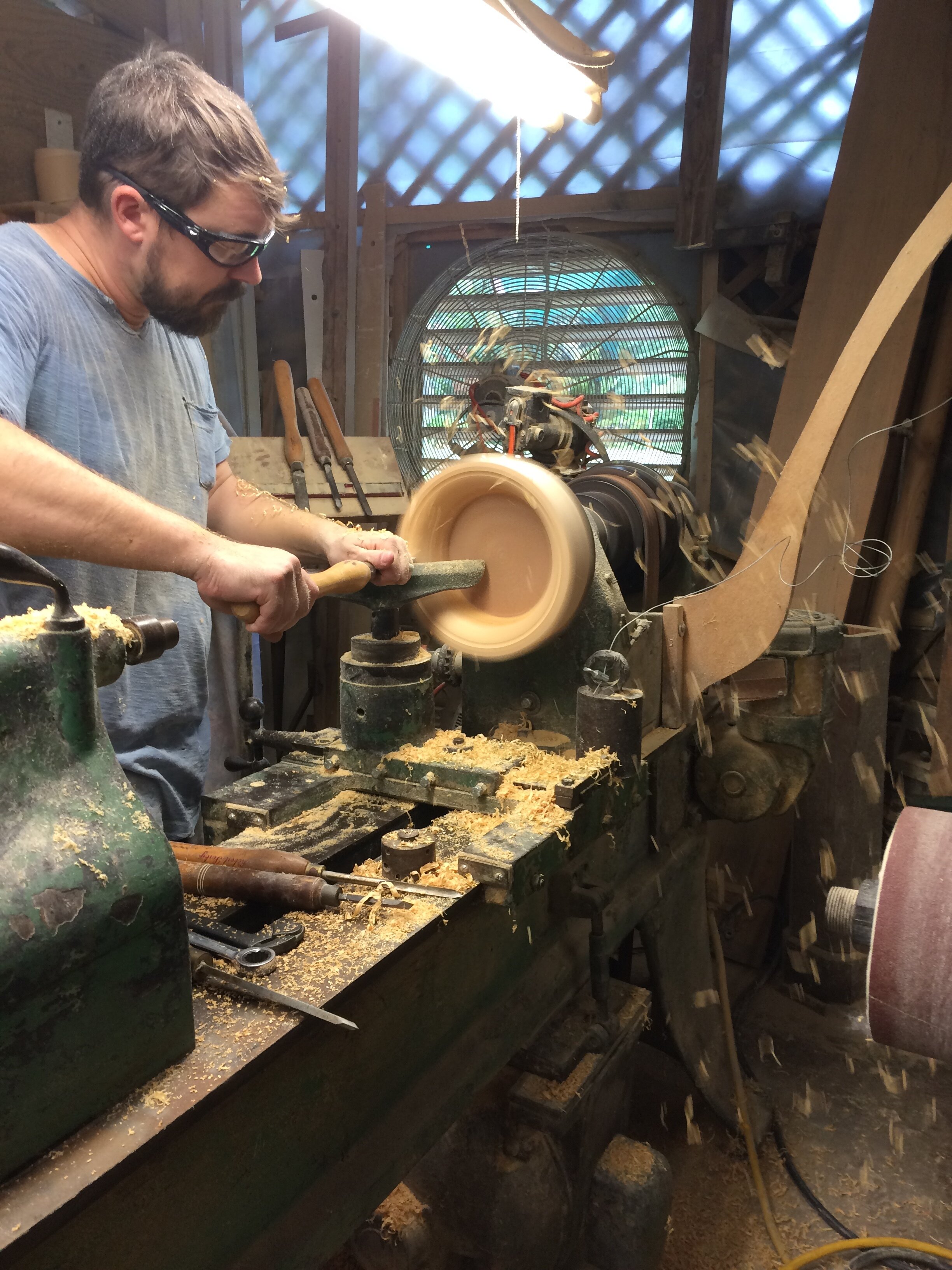 Wood being shaped at the workbench